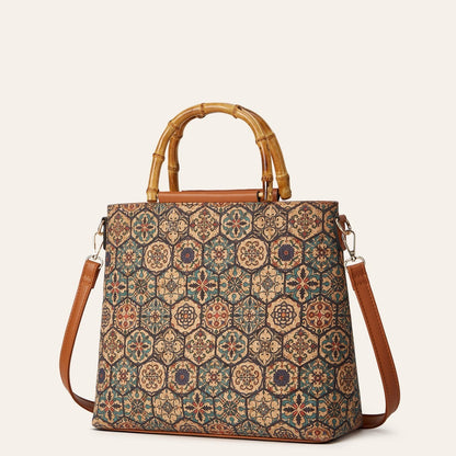 Vintage Ethnic Style Cork Print Tote Bag Eco-Friendly Large Capacity Handbag