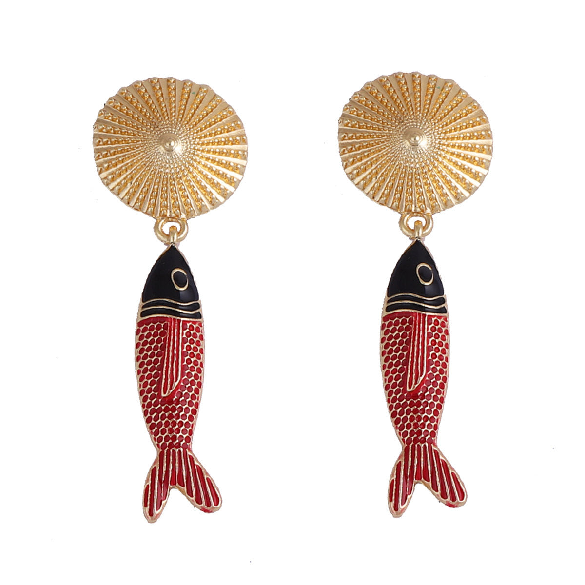 Round Fish Pendant Earrings Vintage Colorful Luxe Chic