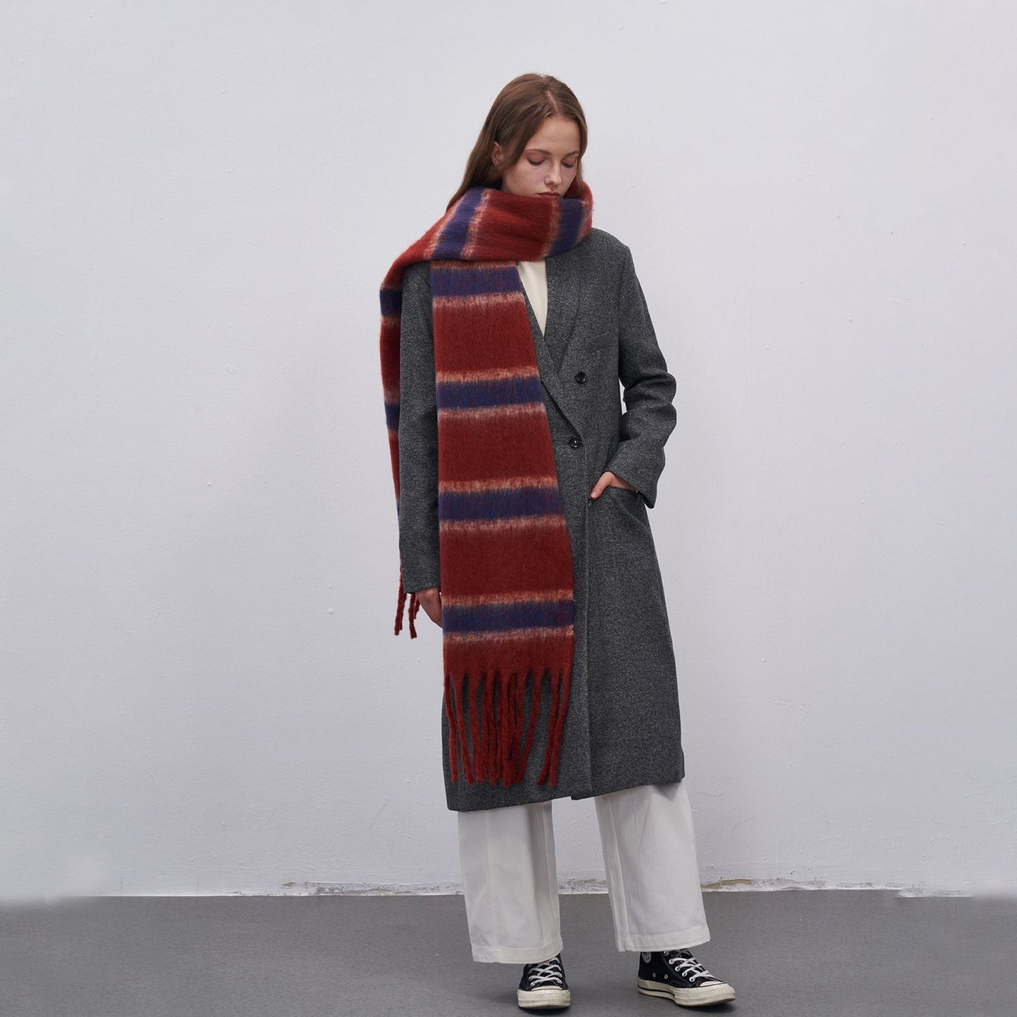 Thick Warm Striped Fringe Shawl Scarf for Women