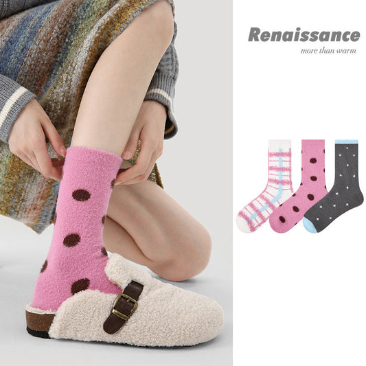 Mid Calf Polka Dot Coral Fleece Socks