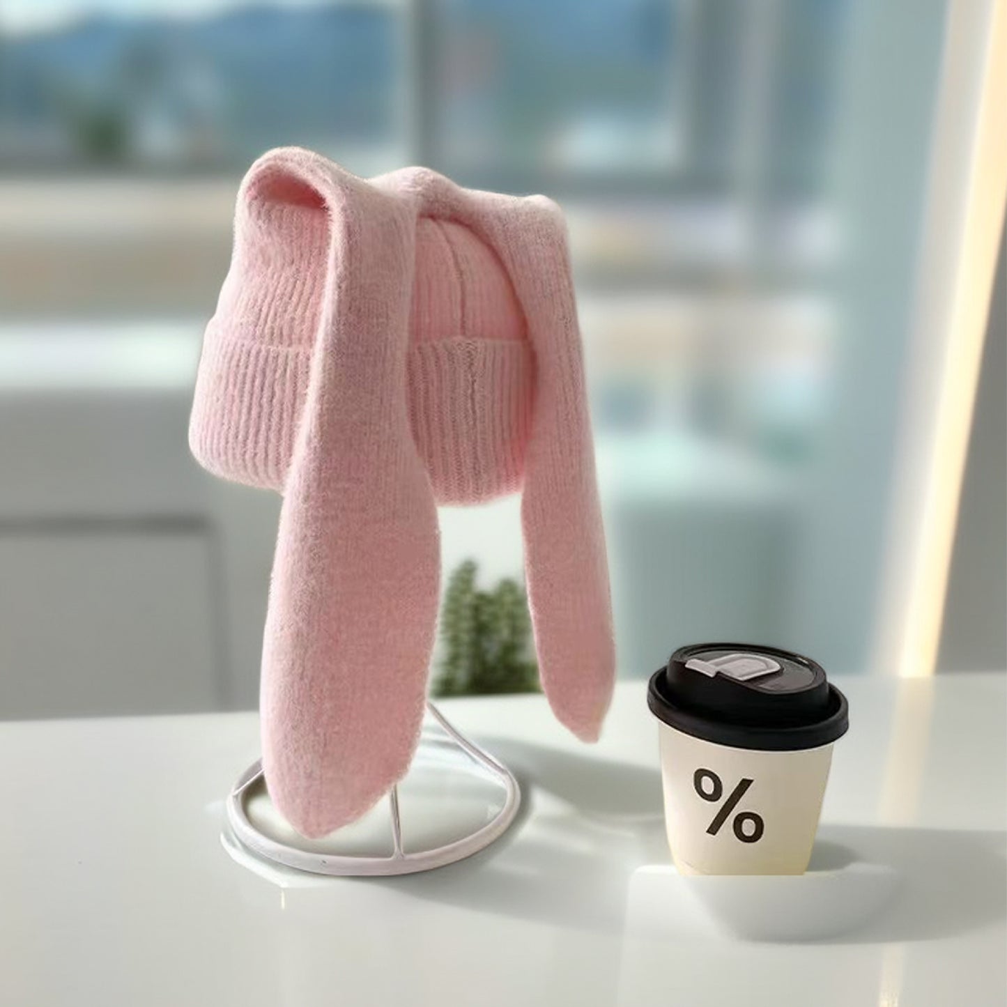 Y2K Cute Rabbit Ear Knitted Beanie Hat for Women