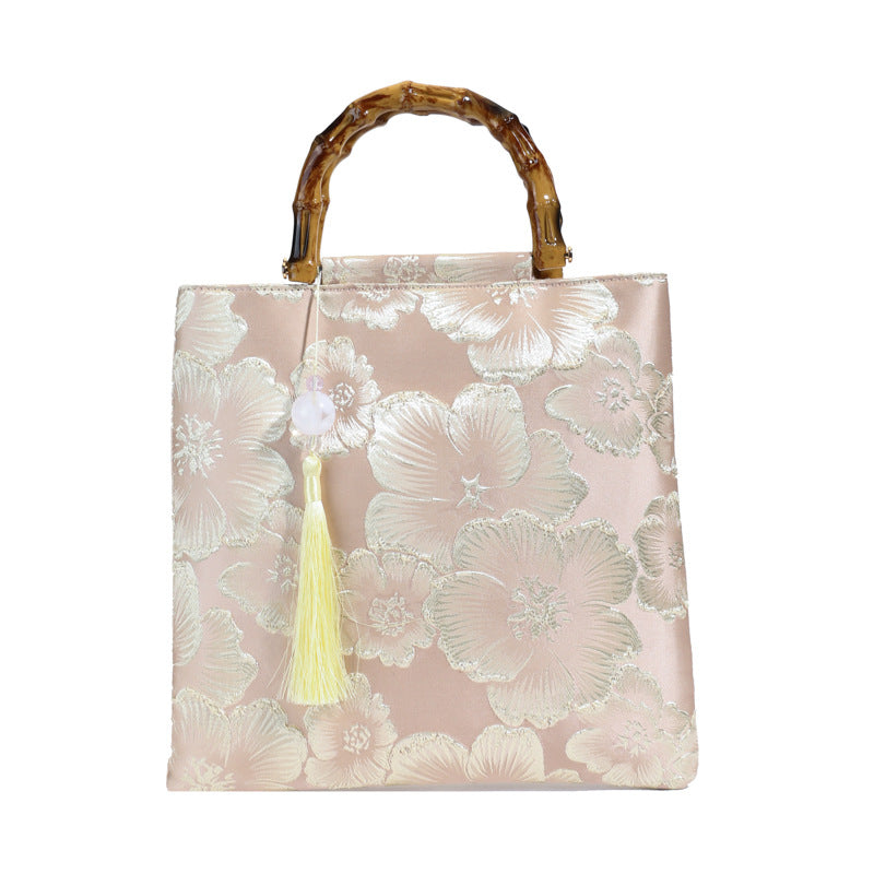 New Embroidered Sequin Bamboo Handle Evening Bag