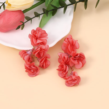 Earrings Bohemian Floral Fabric Chain Lightweight Resort