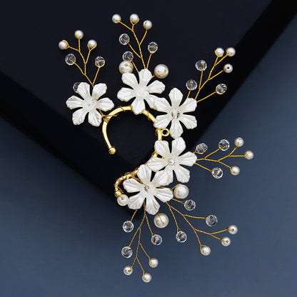 Floral Design Pearl and Crystal Earrings for Brides