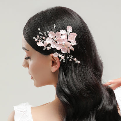 Pearl and Crystal Wedding Hair Clip with Shell Petal Design