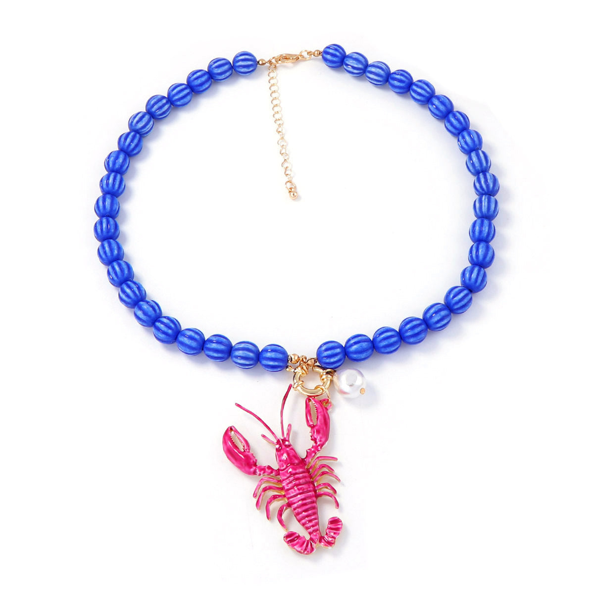 Necklace Lobster Charm Beaded Gold Tone Alloy Beach