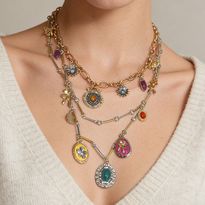 Layered Geometric Bow Pendant Necklace Vintage Boho