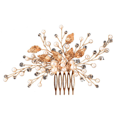 Gold Leaf Crystal Bridal Hair Comb Elegant Wedding Headpiece