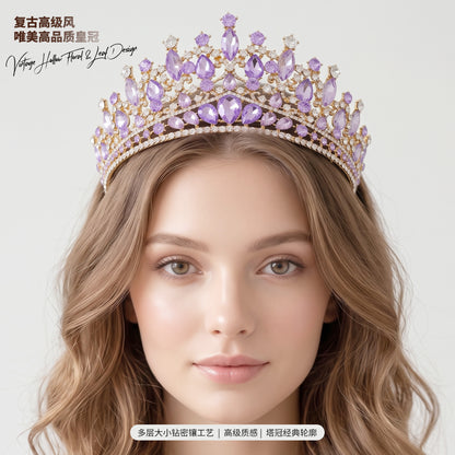 Queen Crown with Crystals for Bride Retro Style Wedding Accessories