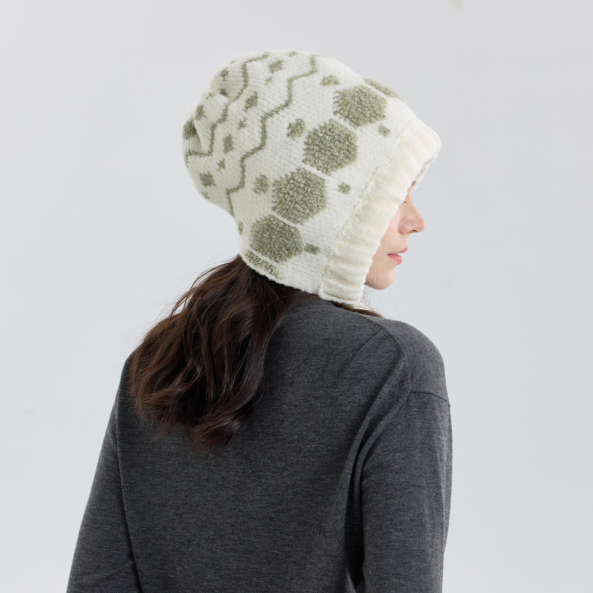 Hexagonal Knitted Beanie Hat For Women - Cozy And Adjustable Casual Style