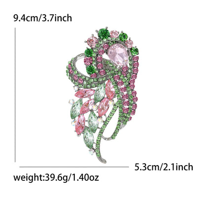 Fresh Green Floral Crystal Glass Brooch Elegant Clothing Accessory