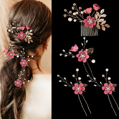 Colorful Floral Bride Wedding Hairpiece Set
