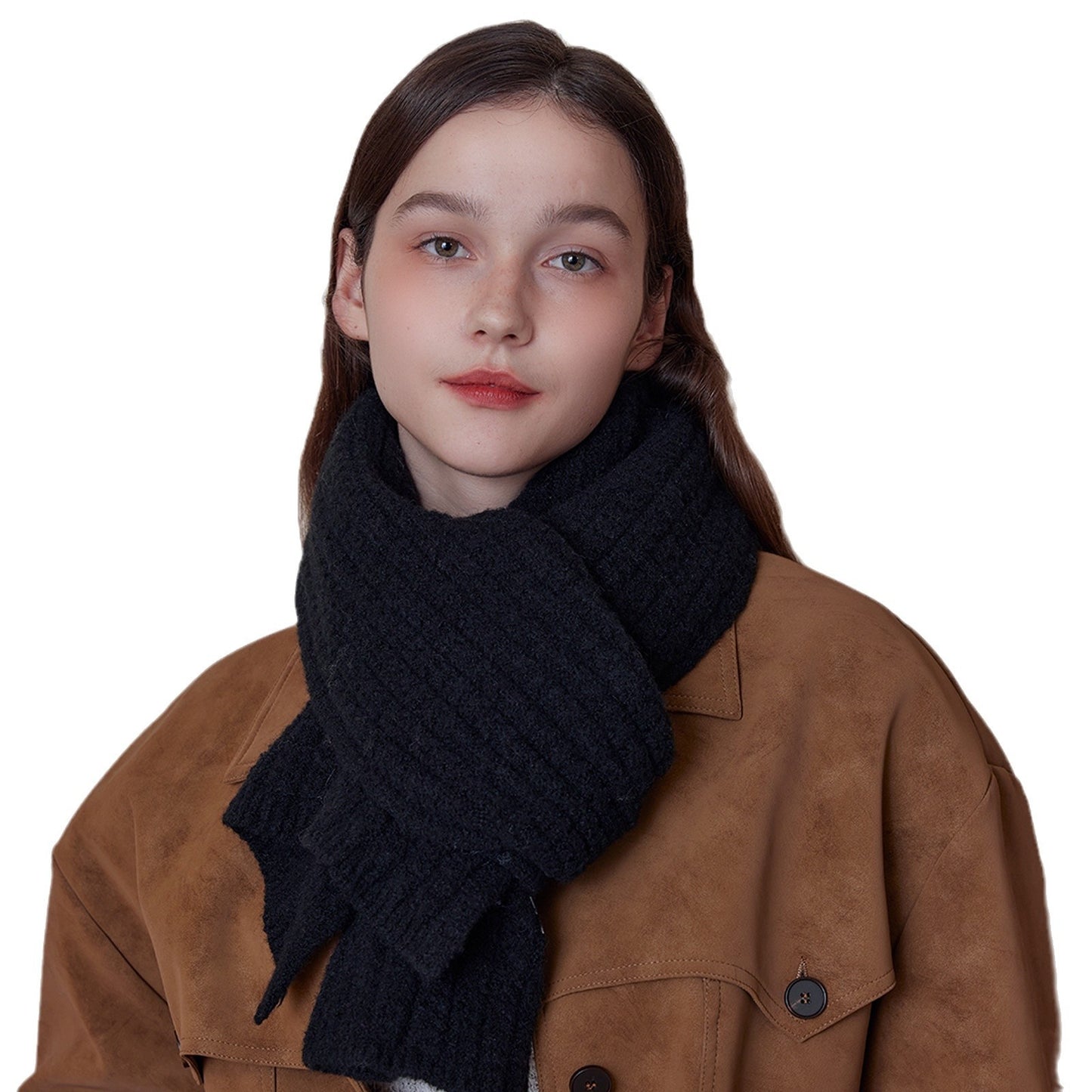 Plain Color Wool Knit Scarf Stylish Warm Unisex Winter Cozy Scarf
