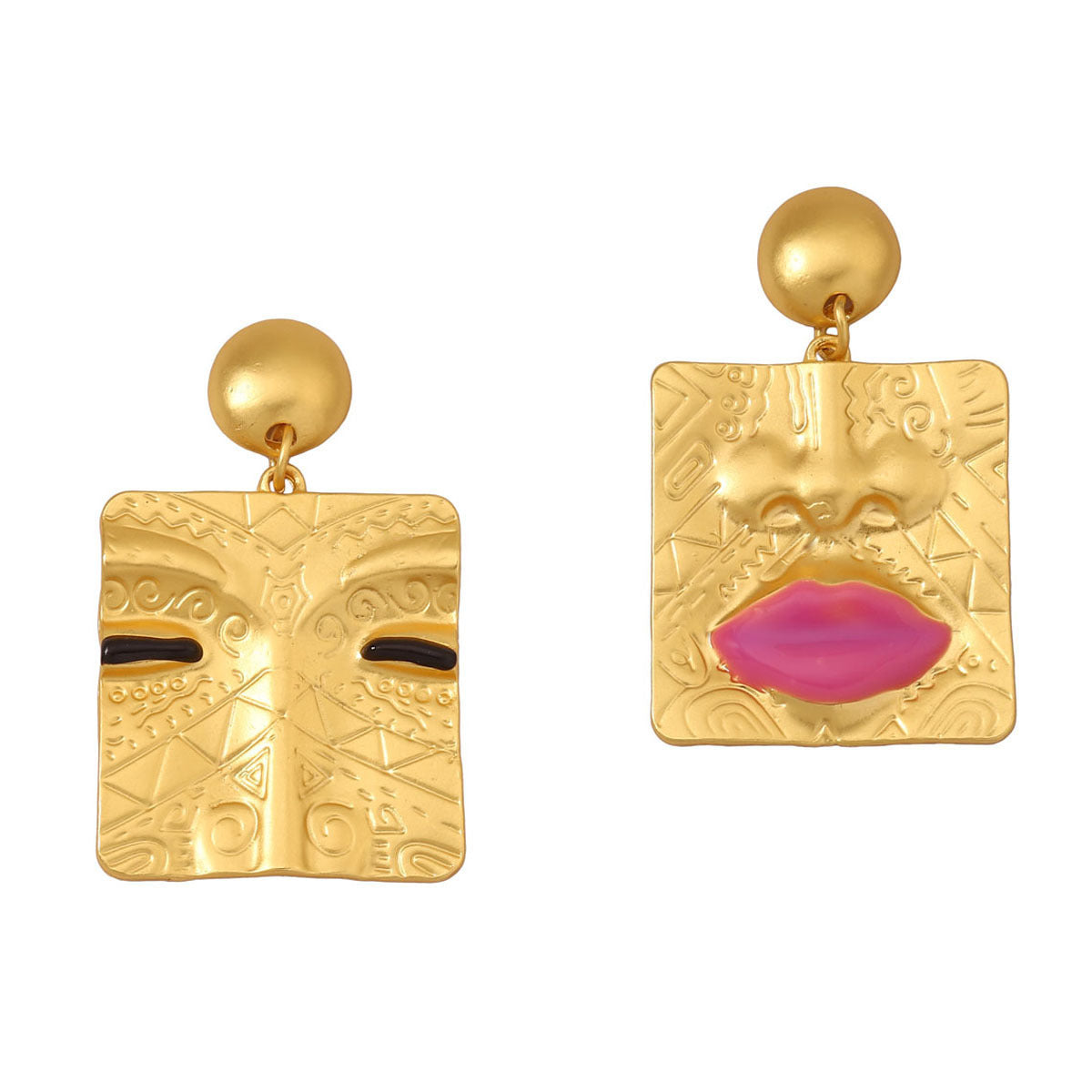 Gold Plated Lip Motif Stud Earrings French Chic