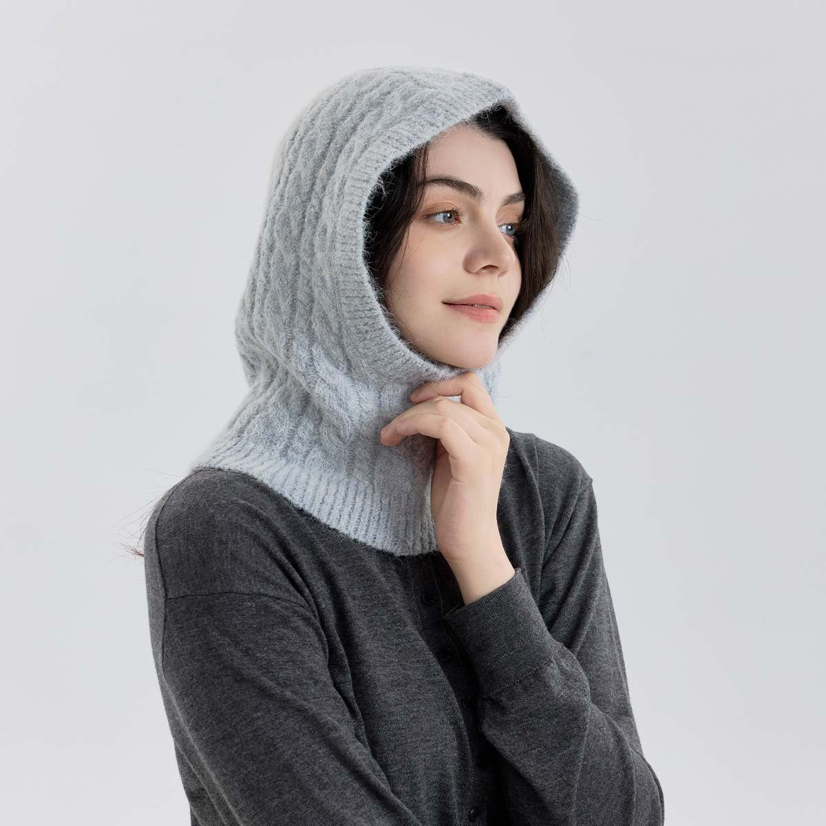 Handmade Wool Blend Knit Beanie with Neck Warmer for Women
