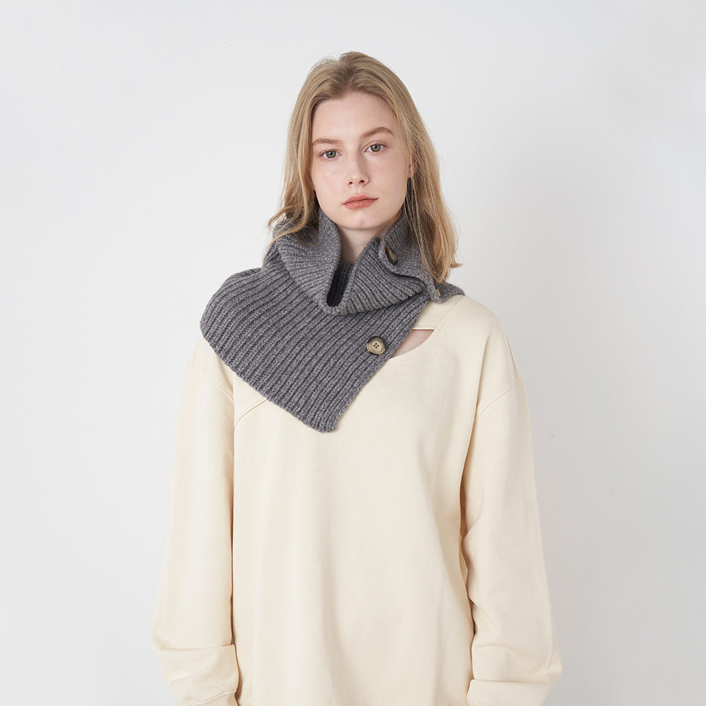 Pure Wool Knitted Scarf with Detachable Buttons for Women