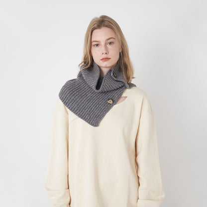 Pure Wool Knitted Scarf with Detachable Buttons for Women
