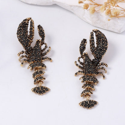 Statement Lobster Earrings Rhinestone Gothic Resort