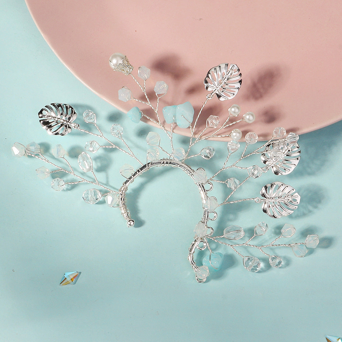 Elegant Crystal Leaf Ear Clips Handmade Ear Cuffs for Non-Pierced Ears
