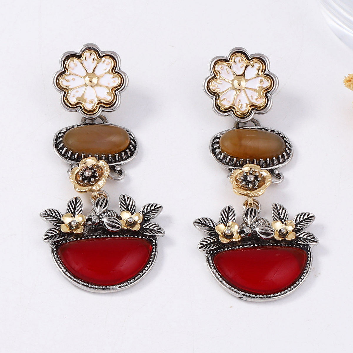 Bohemian Floral Multi Layer Cubic Zirconia Earrings
