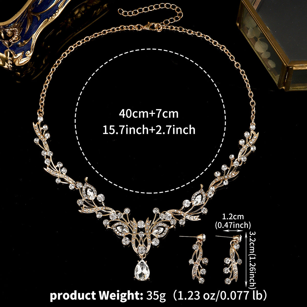 Bridal Jewelry Set With Flower Design Necklace And Earrings