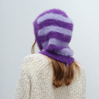 Unisex Color Block Knit Beanie Hat with Neck Protection