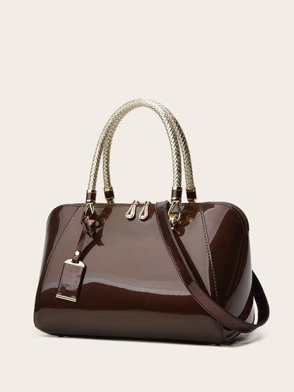 Versatile Patent Leather Boston Tote Bag for Women