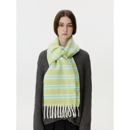 Designer Korean Style Wool Blend Multi-Color Striped Scarf for Women