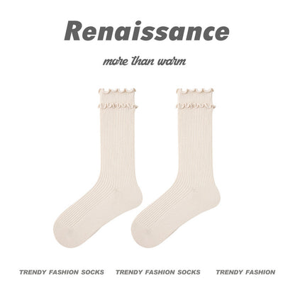 Renaissance Creative Mid Calf Scallop Edge Cotton Socks