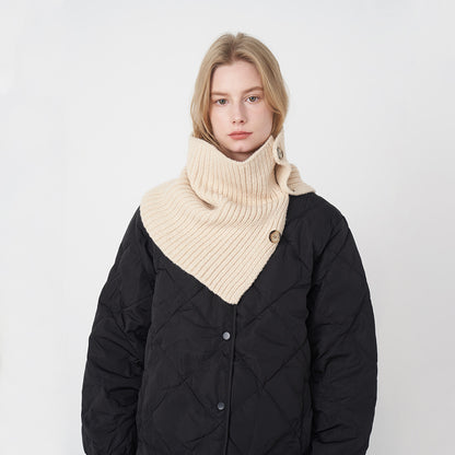 Pure Wool Knitted Scarf with Detachable Buttons for Women