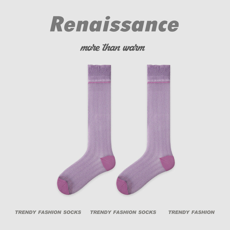 Renaissance Hollow Mesh Cotton Mid Calf Socks