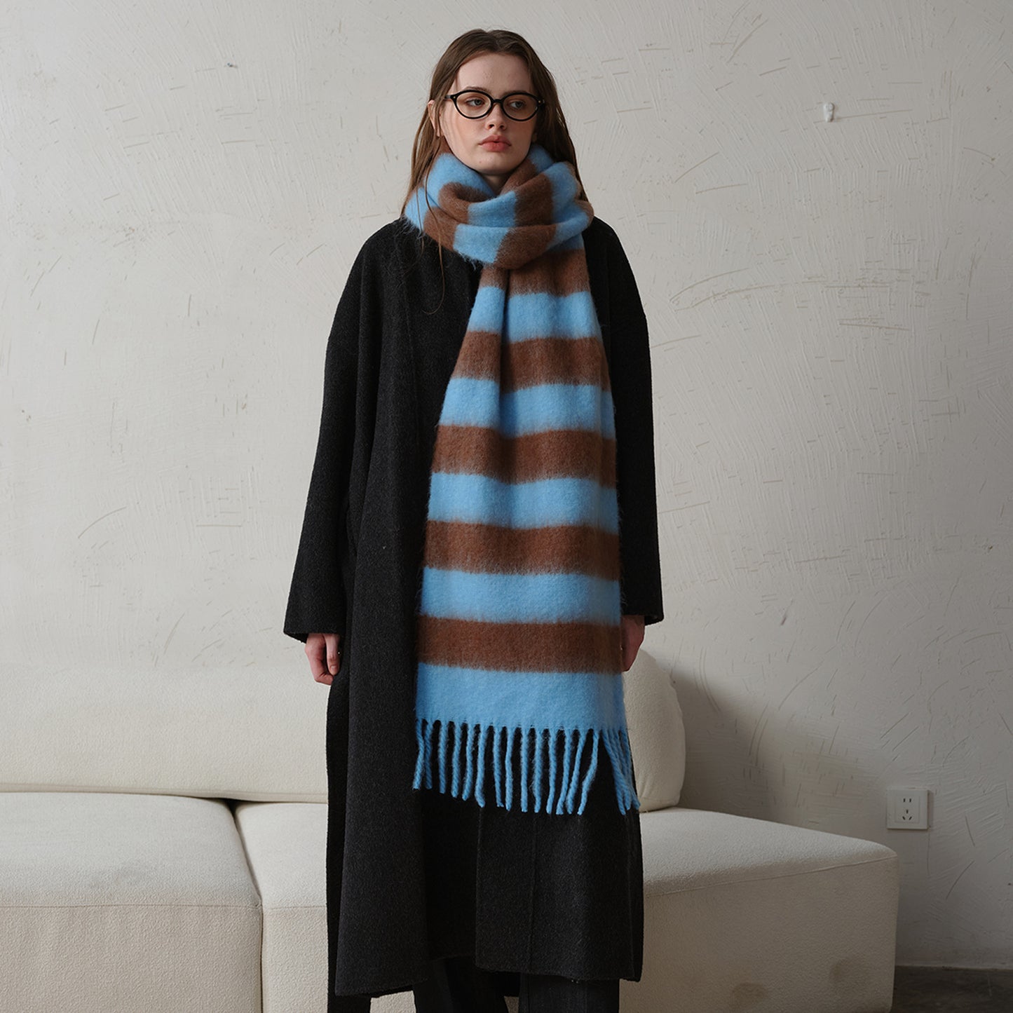 Plaid Fringe Acrylic Scarf Warm Cozy Shawl for Women