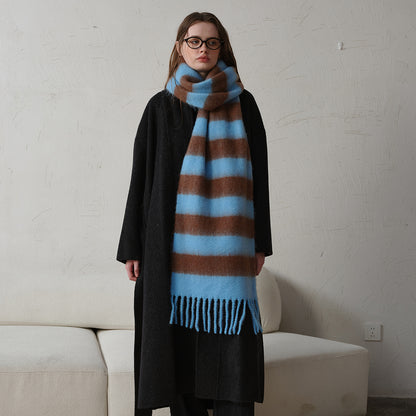 Plaid Fringe Acrylic Scarf Warm Cozy Shawl for Women
