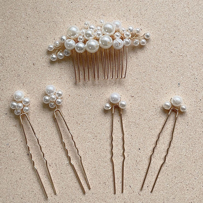 Baroque Vintage Pearl Hair Comb Set for Brides