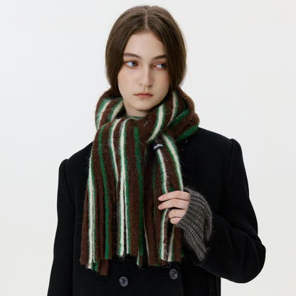 Trendy Color Block Striped Tassel Scarf Warm Shawl
