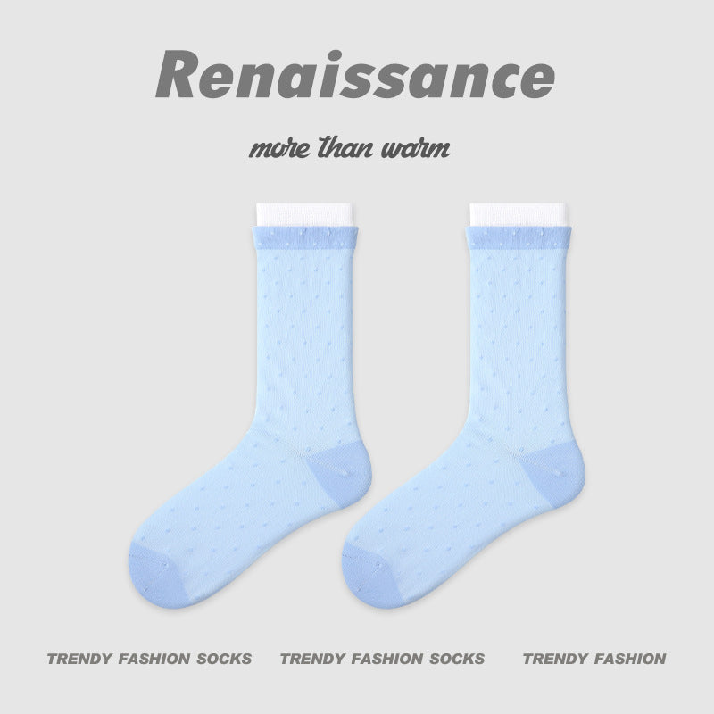 Renaissance Miu Style Polka Dot Cotton Mid Calf Socks