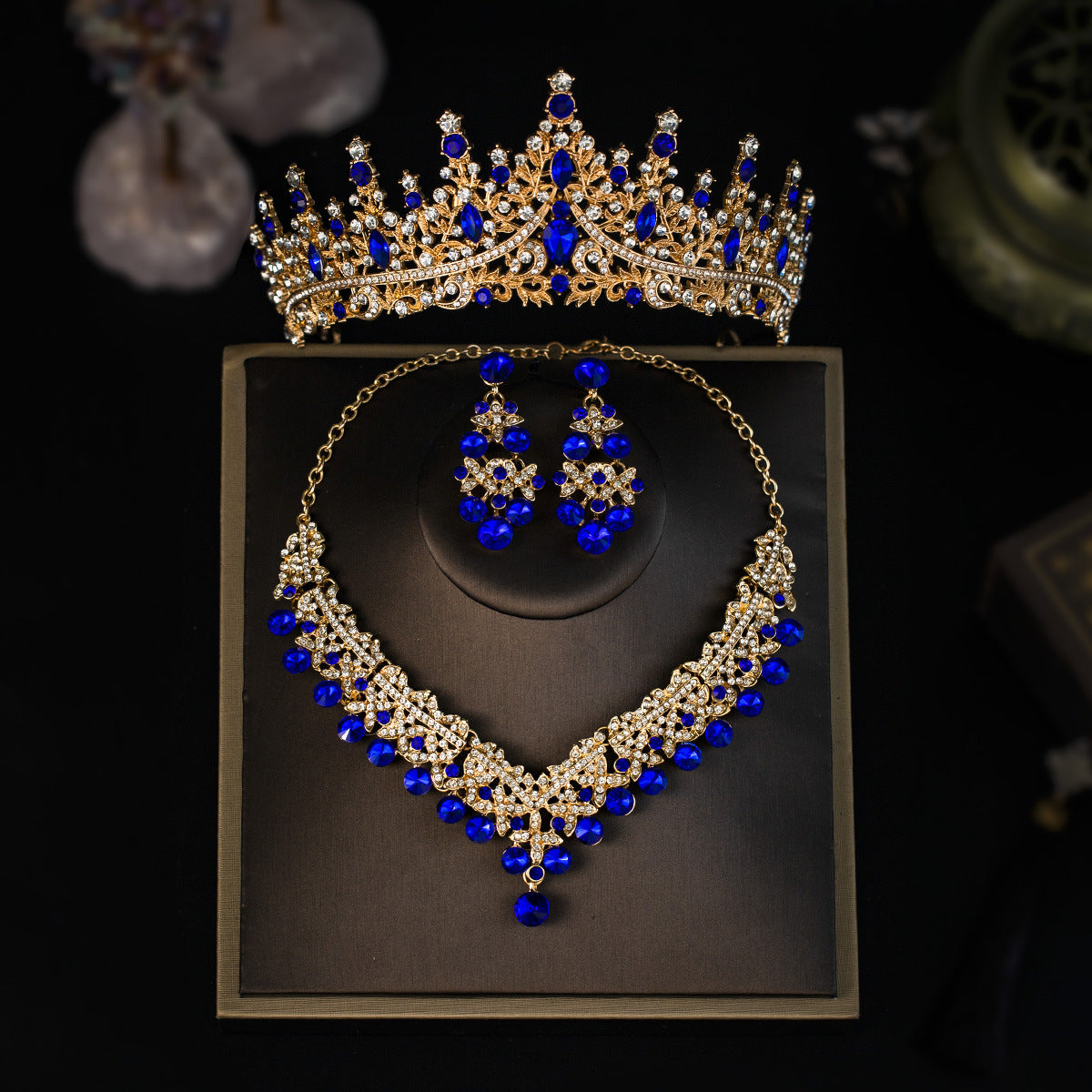Elegant 3-Piece Bride Jewelry Set with Crown Necklace and Earrings