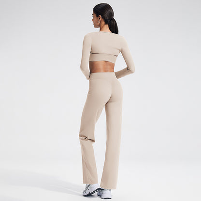 Slim Fit Yoga Set with Sheer Wrap & Moisture-Wicking Fabric