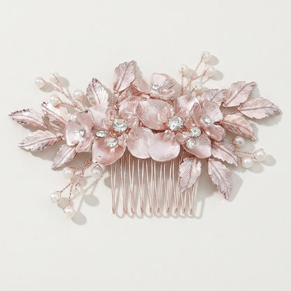 Vintage Pearl and Crystal Hair Comb with Floral Design for Brides