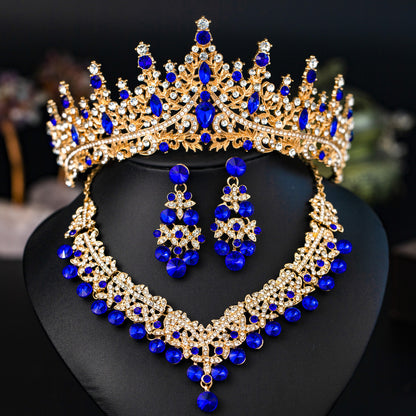 Elegant 3-Piece Bride Jewelry Set with Crown Necklace and Earrings