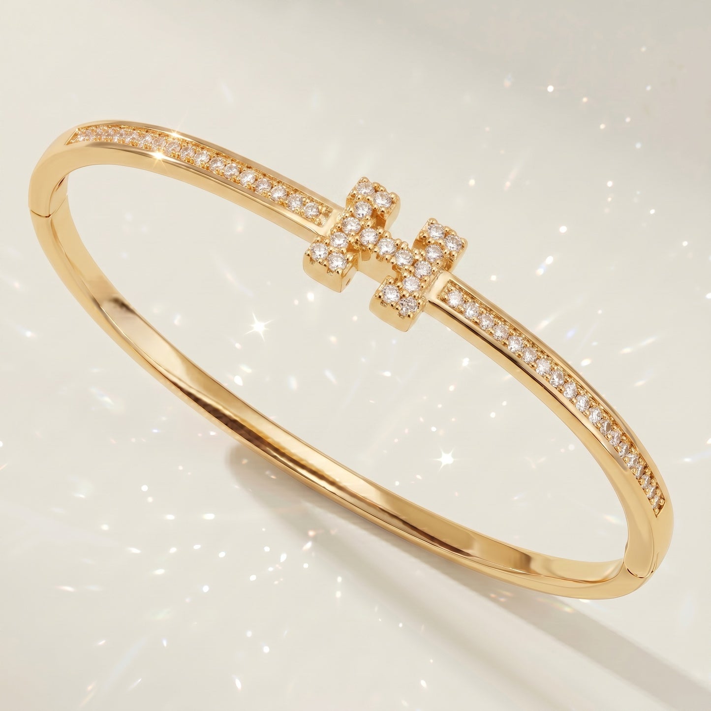 High-End Zirconia Stone Bangle with Nail Design for Weddings and Parties