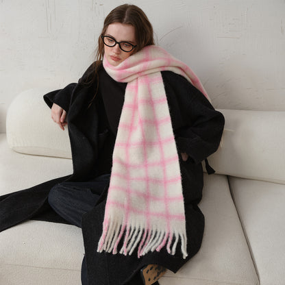 Designer Plaid Wool Scarf Soft Warm Fall Winter Wrap for Women