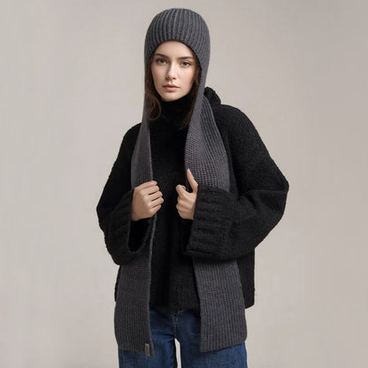 Unisex Knitted Hooded Scarf with Pockets - Stylish and Warm for Fall and Winter