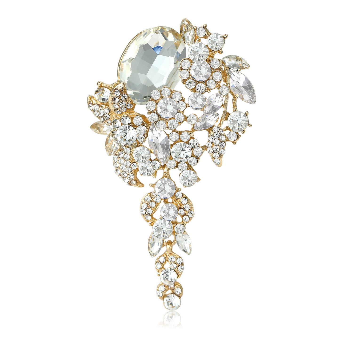 Vintage-Inspired Crystal Glass Brooch Elegant Floral Lapel Pin
