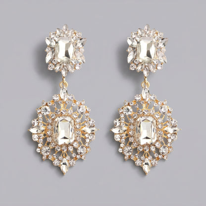 Vintage Floral Alloy Rhinestone Earrings Elegant Daily Drops