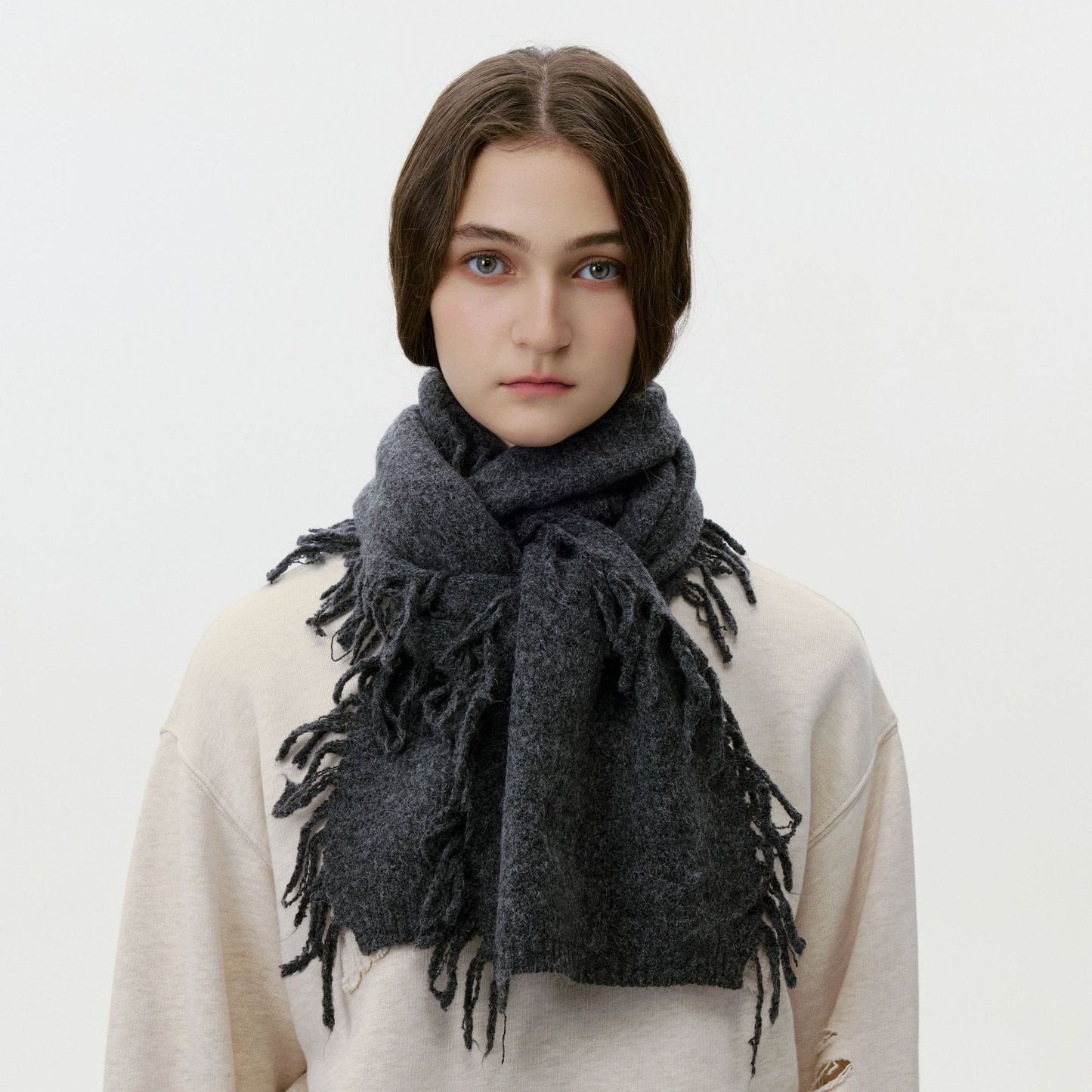 Solid Color Knitted Fringe Scarf for Men and Women