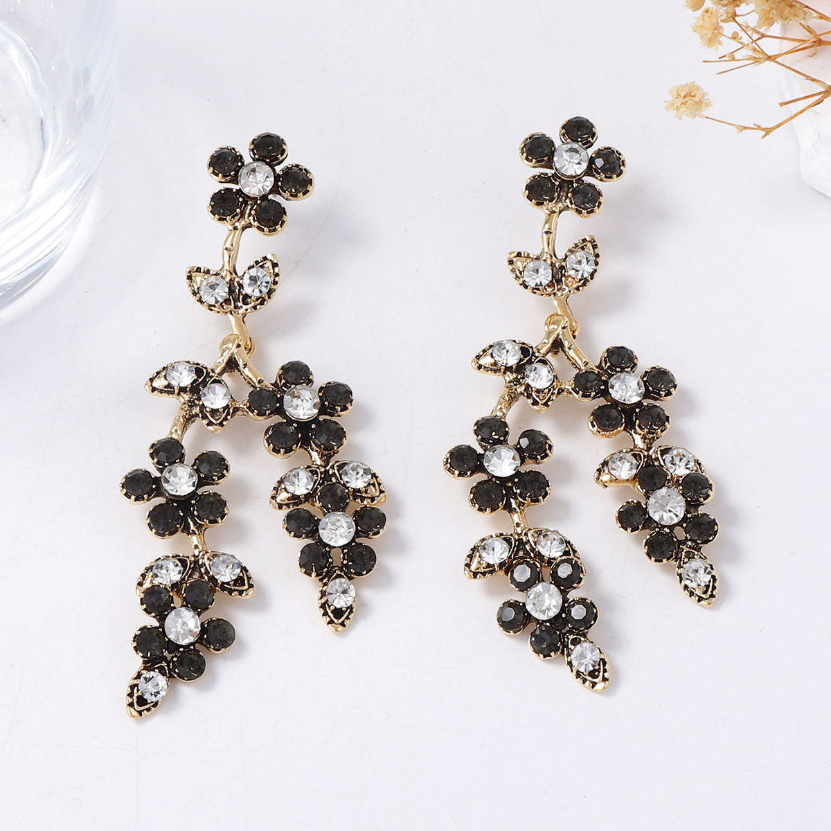 Alloy Sparkling Branch Floral Drop Earrings Evening