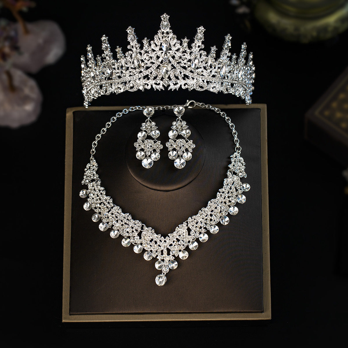 Elegant 3-Piece Bride Jewelry Set with Crown Necklace and Earrings