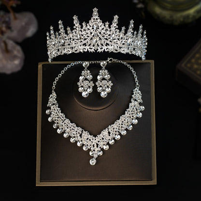 Elegant 3-Piece Bride Jewelry Set with Crown Necklace and Earrings