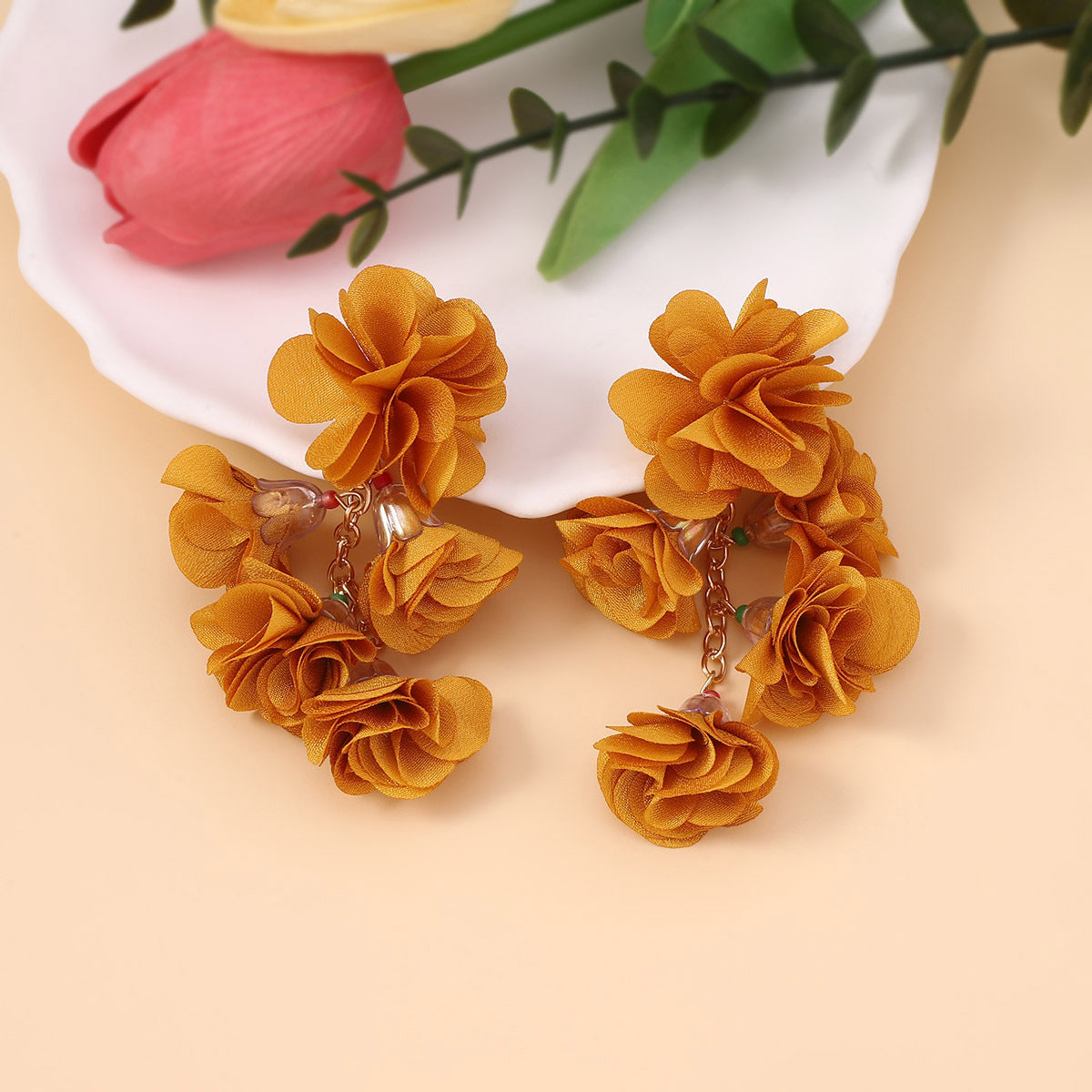 Earrings Bohemian Floral Fabric Chain Lightweight Resort
